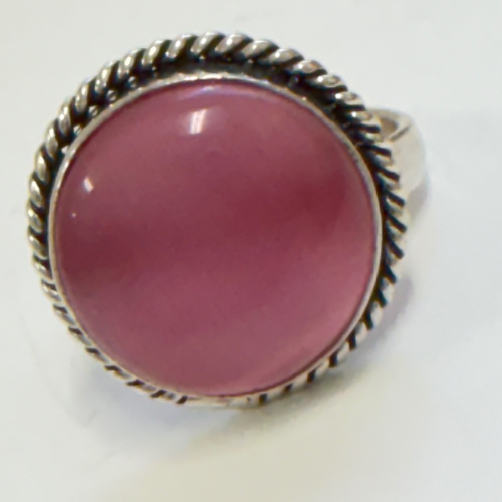 Hand crafted Cat's Eye‎ pink Glass Silver Plated Ring Stamped 925 Size 6 New
